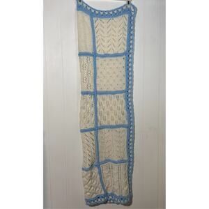 Hand Knitted · Blue White · Cottagecore Baby Blanket · 51 x 30